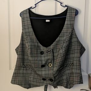 Torrid 3 Dressy Plaid Vest Button Front Tie Back